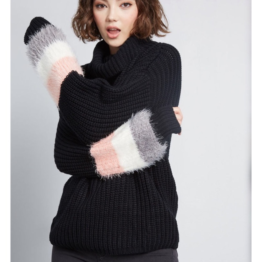 ModCloth Women Zeal Appeal Turtleneck Sweater Black Pink White Gray Oversized